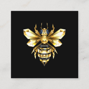 Faux Gold Foil Logo Bee Polygonaal op Zwart Vierkante Visitekaartje