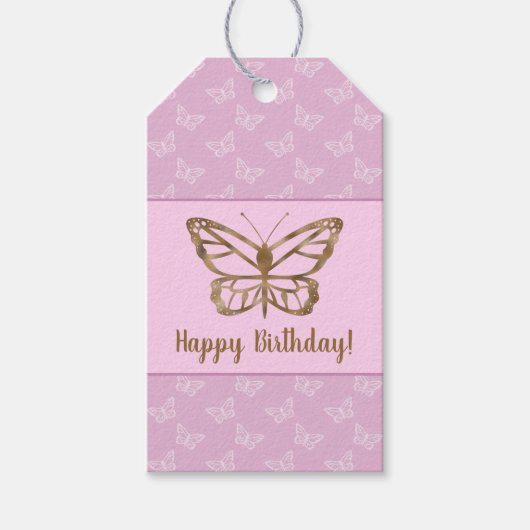 Faux Gold Foil look Butterfly on Lavender Paars Cadeaulabel (Voorkant)