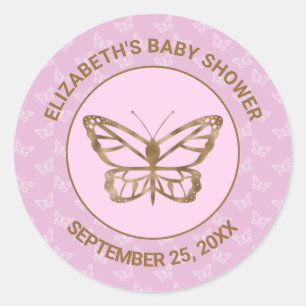 Faux Gold Foil look Butterfly - Paars Baby shower Ronde Sticker