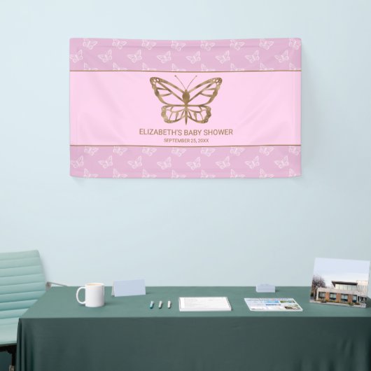 Faux Gold Foil look Butterfly - Paars Baby shower Spandoek (Beurs)