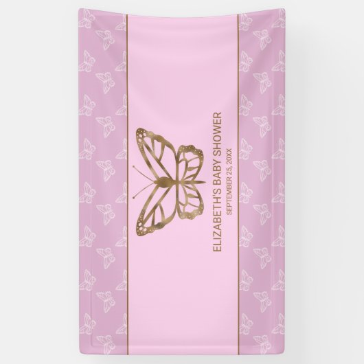 Faux Gold Foil look Butterfly - Paars Baby shower Spandoek (Verticaal)