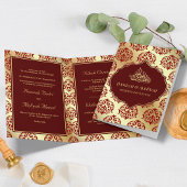 Faux Gold Foil Maroon Red Damask Muslim Weduwschap