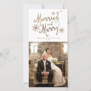 Faux Gold Foil MARRIED AND MERRY 2015 Vakantie Feestdagenkaart
