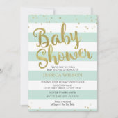 Faux Gold Foil, Mint Green Stripes Baby shower Kaart (Voorkant)