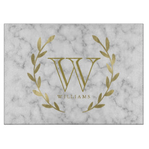 Faux Gold Foil Monogram op marmer Texture Snijplank