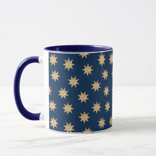 Faux Gold Foil & Navy Blue Stars Pattern Mok (Links)