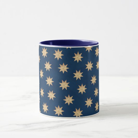 Faux Gold Foil & Navy Blue Stars Pattern Mok (Midden)