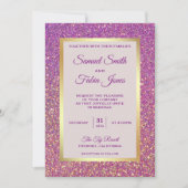 Faux Gold Foil Paarse Glitter bruiloft uitnodiging (Voorkant)