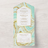 Faux Gold Foil Pastel Mint Green Marble Wedding All In One Uitnodiging (Binnen)