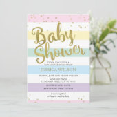 Faux Gold Foil, pastelregenboogstripes Baby shower Kaart (Staand voorkant)