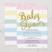 Faux Gold Foil, pastelregenboogstripes Baby shower Kaart (Voorkant / Achterkant)
