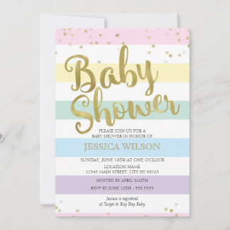 Faux Gold Foil, pastelregenboogstripes Baby shower Kaart