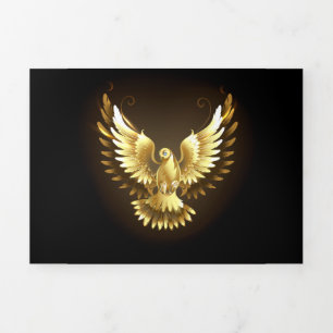 Faux Gold Foil Peace Dove op Zwart Drieluik Uitnodiging