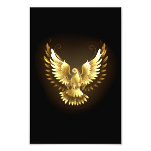 Faux Gold Foil Peace Dove op Zwart Foto Afdruk
