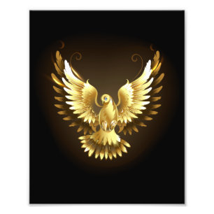 Faux Gold Foil Peace Dove op Zwart Foto Afdruk