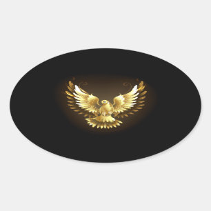 Faux Gold Foil Peace Dove op Zwart Ovale Sticker