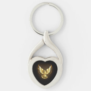 Faux Gold Foil Peace Dove op Zwart Sleutelhanger