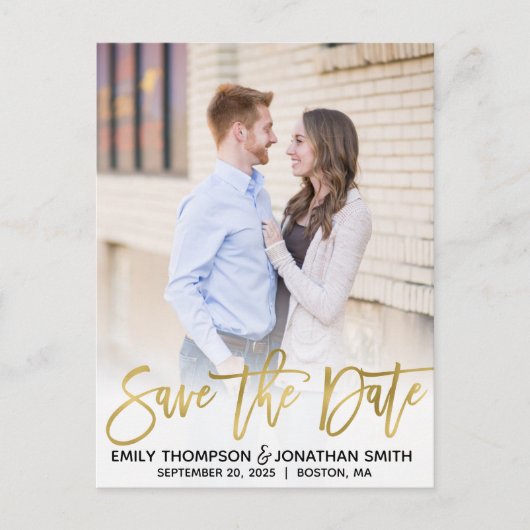 Faux Gold Foil Photo Enregistrer La Date Carte Pos (Devant)