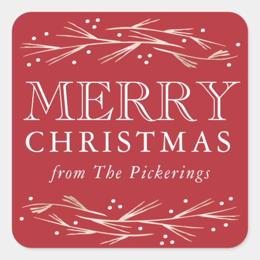 Faux Gold Foil Pine Merry Christmas Gift Label (Voorkant)