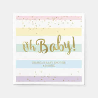 Faux Gold Foil Rainbow Stripes Oh Baby shower Servet
