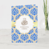 Faux Gold Foil Royal Blue Damask Muslim Weduwen (Voorkant)