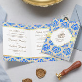 Faux Gold Foil Royal Blue Damask Muslim Weduwen