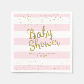 Faux Gold Foil, roze Stripes Baby shower Girl Servet