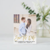 Faux Gold Foil Script Photo Save the Date Card (Staand voorkant)