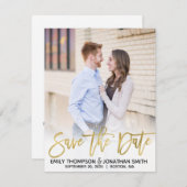 Faux Gold Foil Script Photo Save the Date Card (Voorkant / Achterkant)