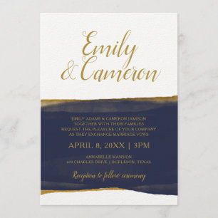 Faux Gold Foil Waterverf Strip Invitation   Marine Kaart