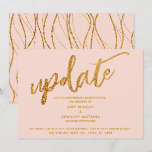 Faux Gold Foil Waves Postponed Weduwkaart Blush Ca Kaart