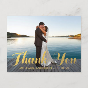 FAUX GOLD FOIL WEDDING FOTO DANK U BRIEFKAART