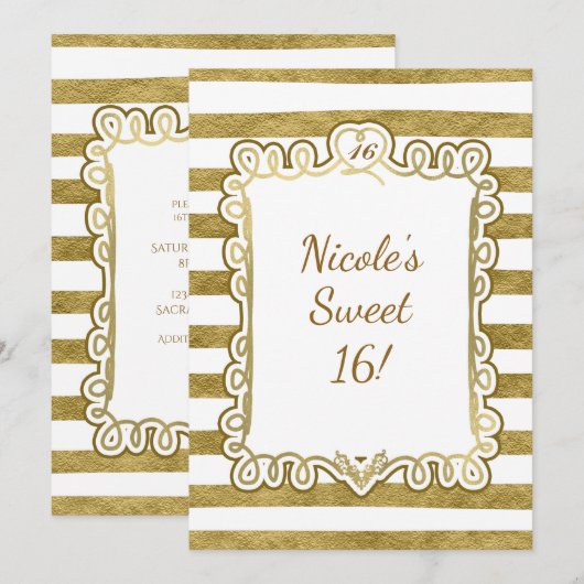 Faux Gold Foil & White Heart Frame Invitations (Devant / Derrière)