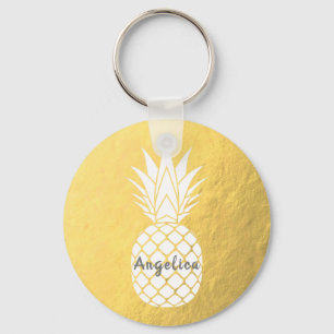Faux Gold Foil White Pineapple Sleutelhanger