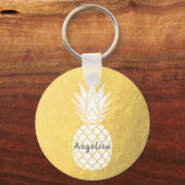 Faux Gold Foil White Pineapple Sleutelhanger (Voorkant)