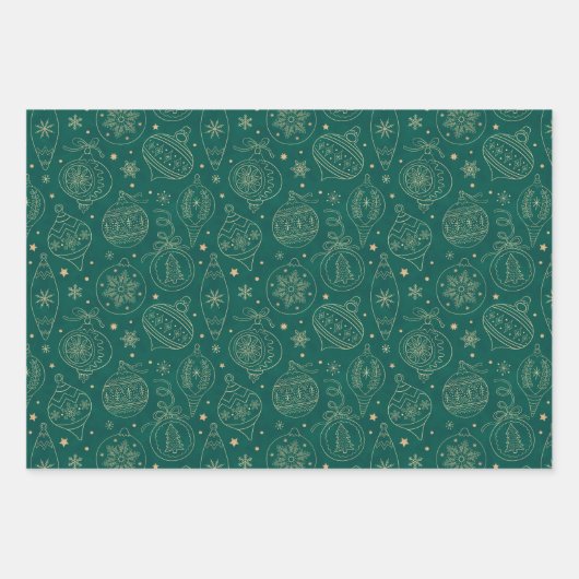 Faux Gold Foil Xmas - herkleuringspatroon groen Inpakpapier Vel (Voorkant)