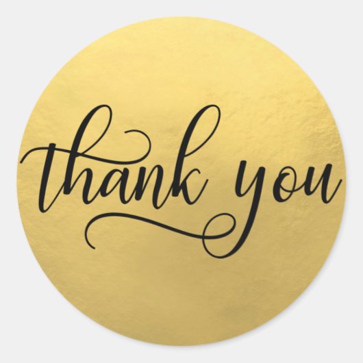 Faux GOLD FOIL Zwart Script Kalligrafie Dank u Ronde Sticker (Voorkant)