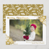 Faux Gold Folie Bloem Holly Foto Kerst Kaarten (Voorkant / Achterkant)
