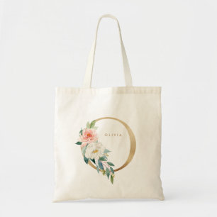 Faux Gold Folie Bloemen Letter O Monogram Bruidsme Tote Bag