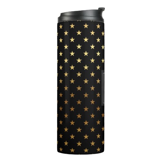 Faux Gold Folie en Black Star Pattern Monogram Thermosbeker (Gedraaid links)