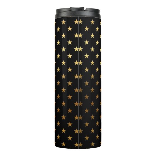 Faux Gold Folie en Black Star Pattern Monogram Thermosbeker (Achterkant)