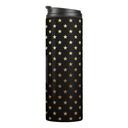 Faux Gold Folie en Black Star Pattern Monogram Thermosbeker (Geroteerd rechts)