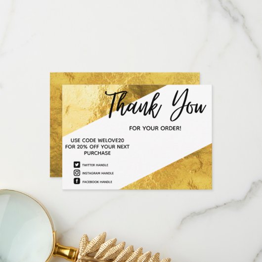 Faux Gold Folie Geometrische media Invoegen Bedank Bedankkaart (Voorkant / Achterkant in situ)