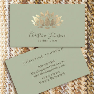 Faux Gold folie Lotus logo op Salie Groen Visitekaartje