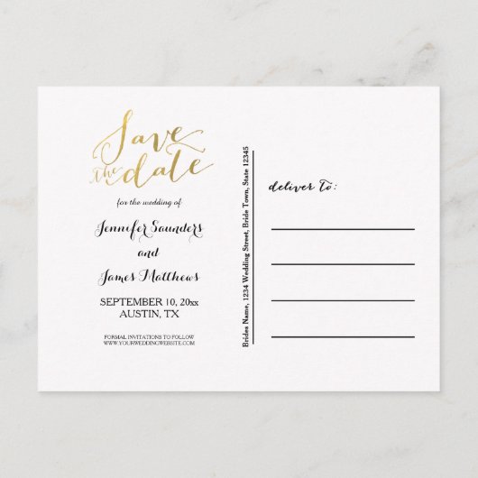 Faux Gold Folie Save the Date Briefkaart 2 (Achterkant)