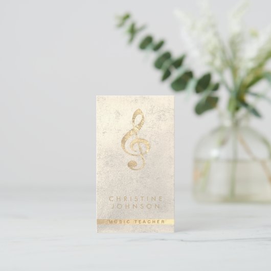 Faux Gold folie Treble Clef Muziekleraar Visitekaartje (Staand voorkant)