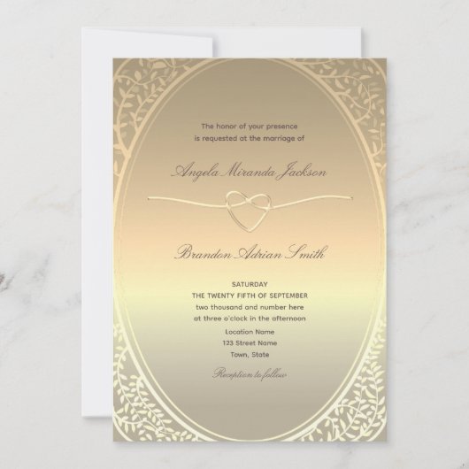 Faux Gold Folie Wedding Uitnodiging met QR-code (Voorkant)