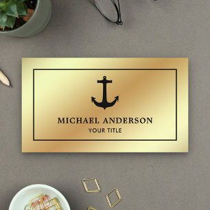 Faux Gold Folie Zwart Nautisch Anker Visitekaartje