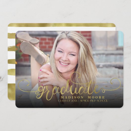 Faux Gold Formal Script Graduate Card Faire-part (Devant / Derrière)