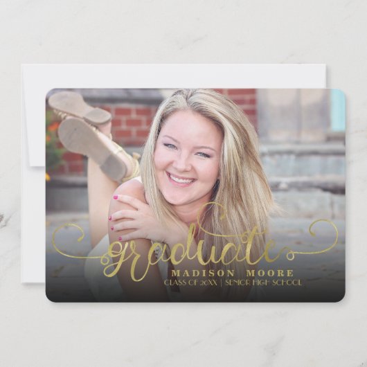Faux Gold Formal Script Graduate Card Faire-part (Devant)